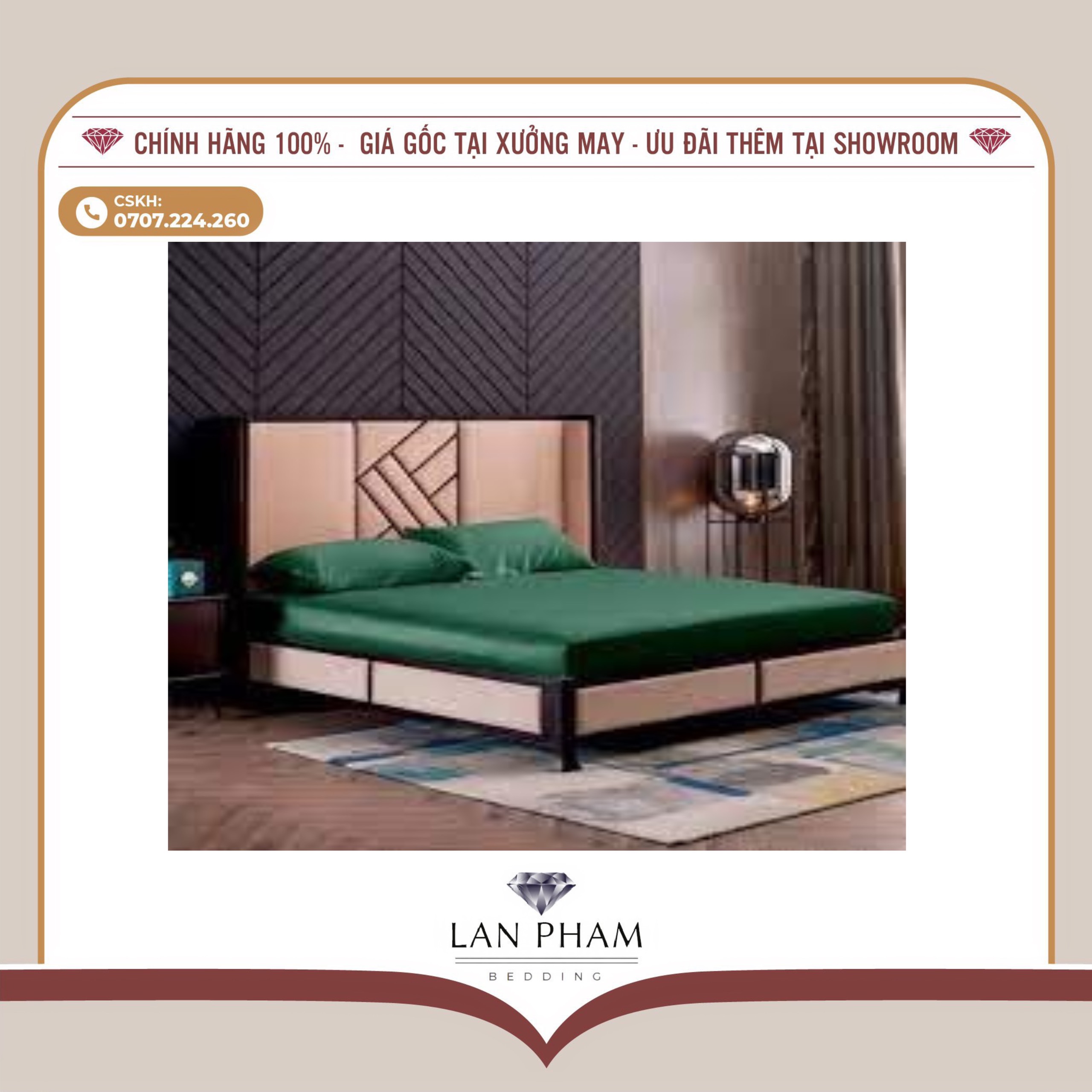 BỘ GA GIƯỜNG DRAP GỐI PHI LỤA MÀU XANH LÁ CÂY CAO CẤP LAN BEDDING