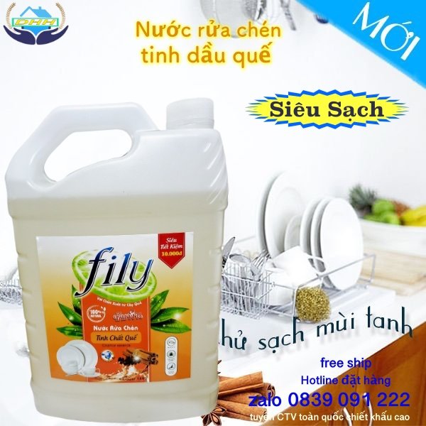 Nước Rửa Chén Bát 3,8 Lít Thái lan Tinh Dầu Quế FILY