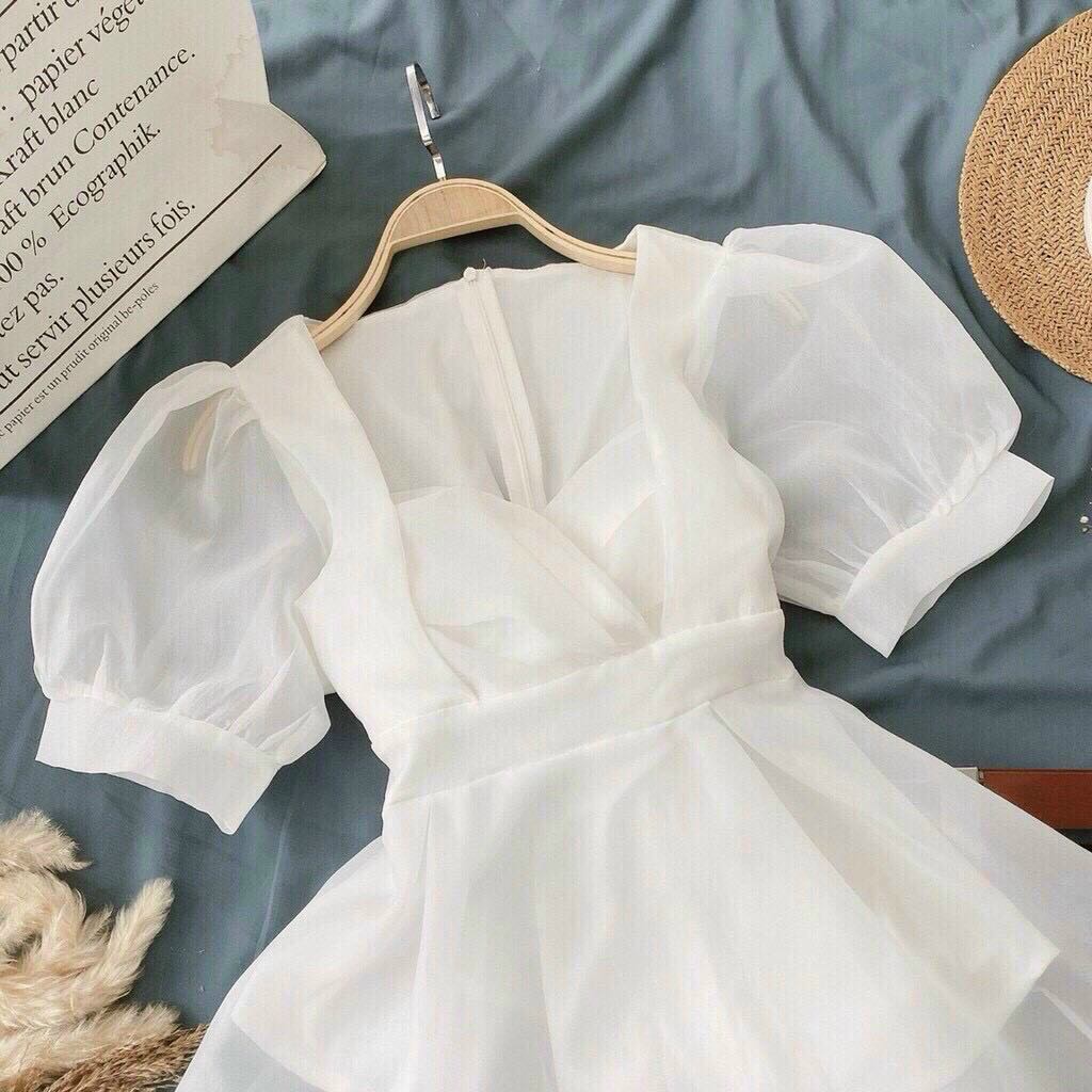 set áo voan tay phồng kèm quần short