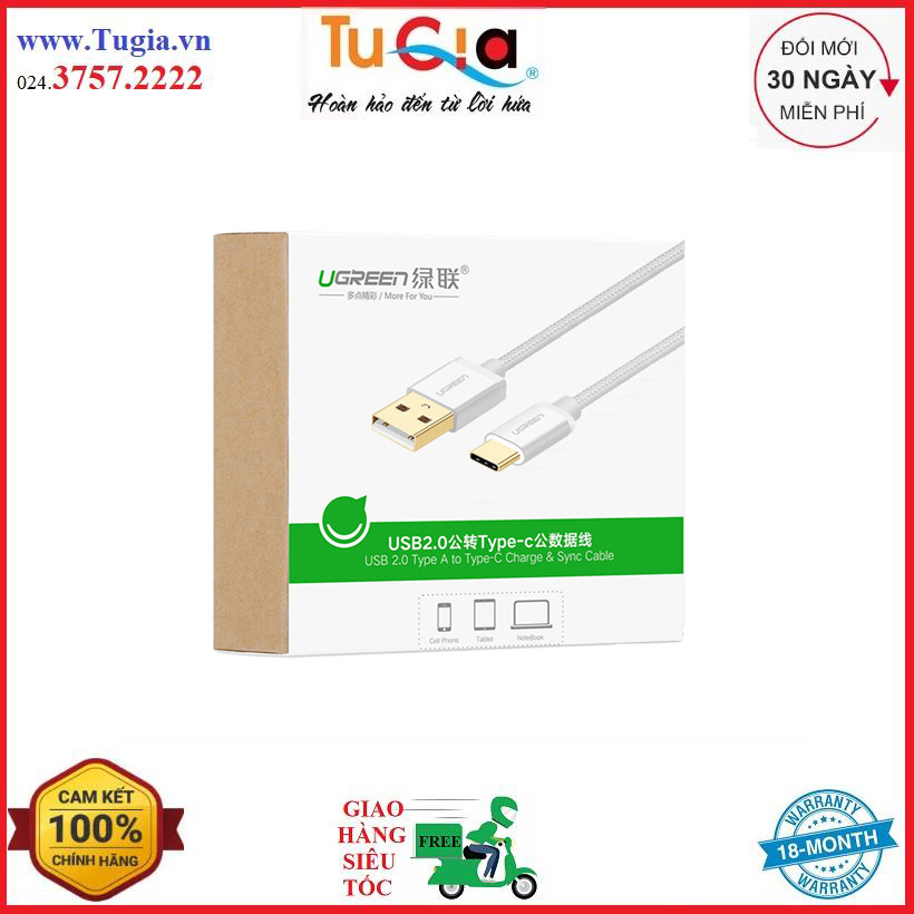 Cáp USB A 2.0 sang TypeC UGREEN 20812 - Hàng chính hãng