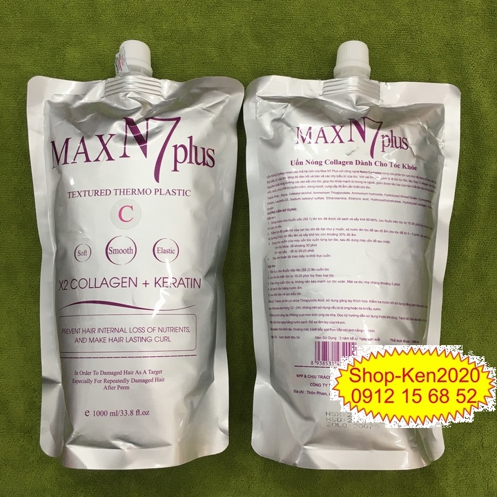 Uốn duỗi ép dập tóc Max N7 Plus Collagen Keratin 1000ml x2 (A-B-C)