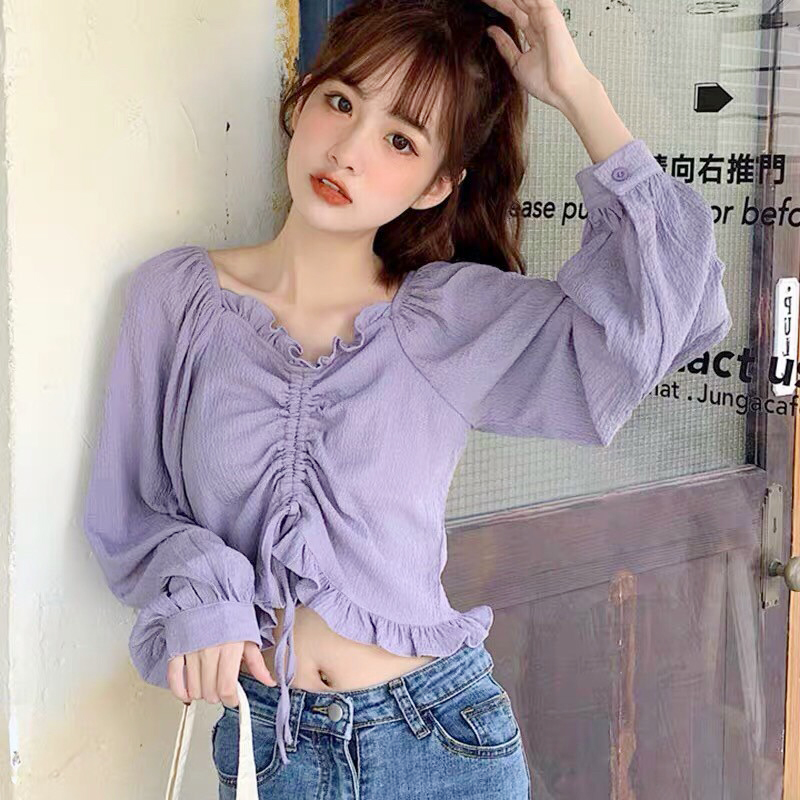 Áo Kiểu Nữ Cổ Bèo Tay Dài Rút Dây Giữa Tay Dài Thời Trang Mới Phù Hợp Đi Làm Đi Chơi Đi Học Av 0142
