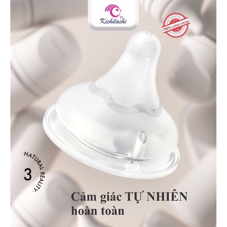 Núm vú silicon siêu mềm cổ rộng Kichilachi Size S, M, L, Y