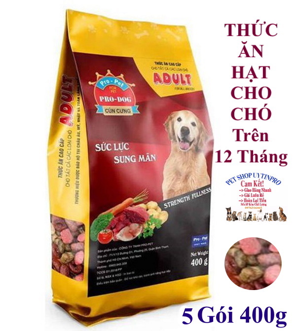 [Hoàn tiền 10%]  Combo 5 Gói Thức ăn hạt cho Chó trưởng thành PRO-DOG ADULT Gói 400g Xuất xứ Pro-Pet Việt Nam Dinh dưỡng hoàn chỉnh cho Chó - Pet shop Uytinpro
