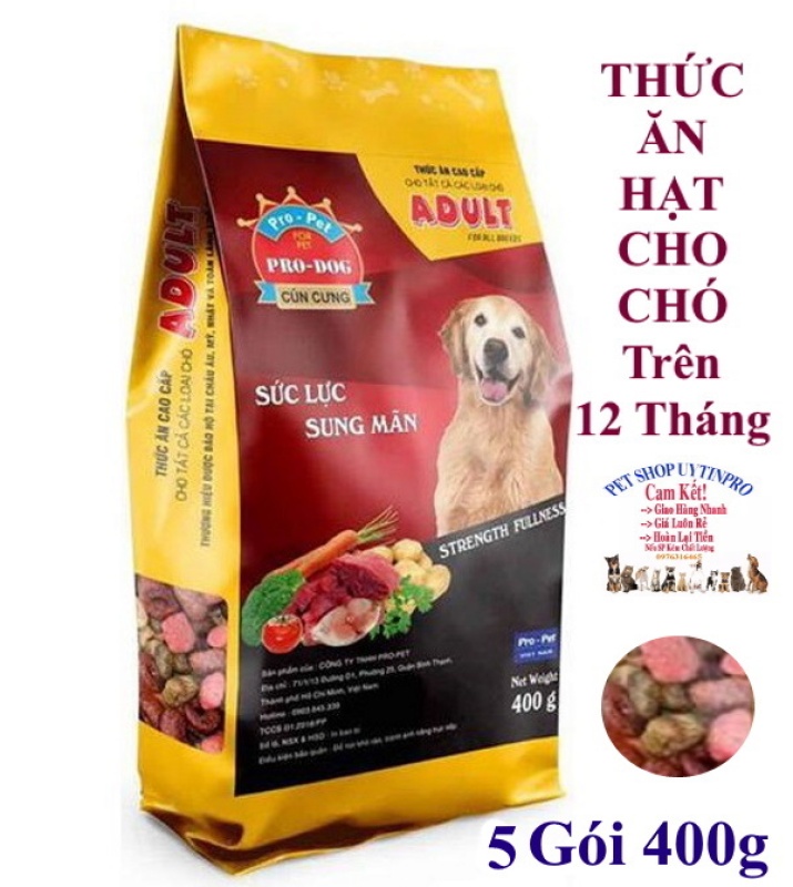 5 Gói Thức ăn hạt cho Chó trưởng thành PRO-DOG ADULT Gói 400g Xuất xứ Pro-Pet Việt Nam Dinh dưỡng hoàn chỉnh cho Chó