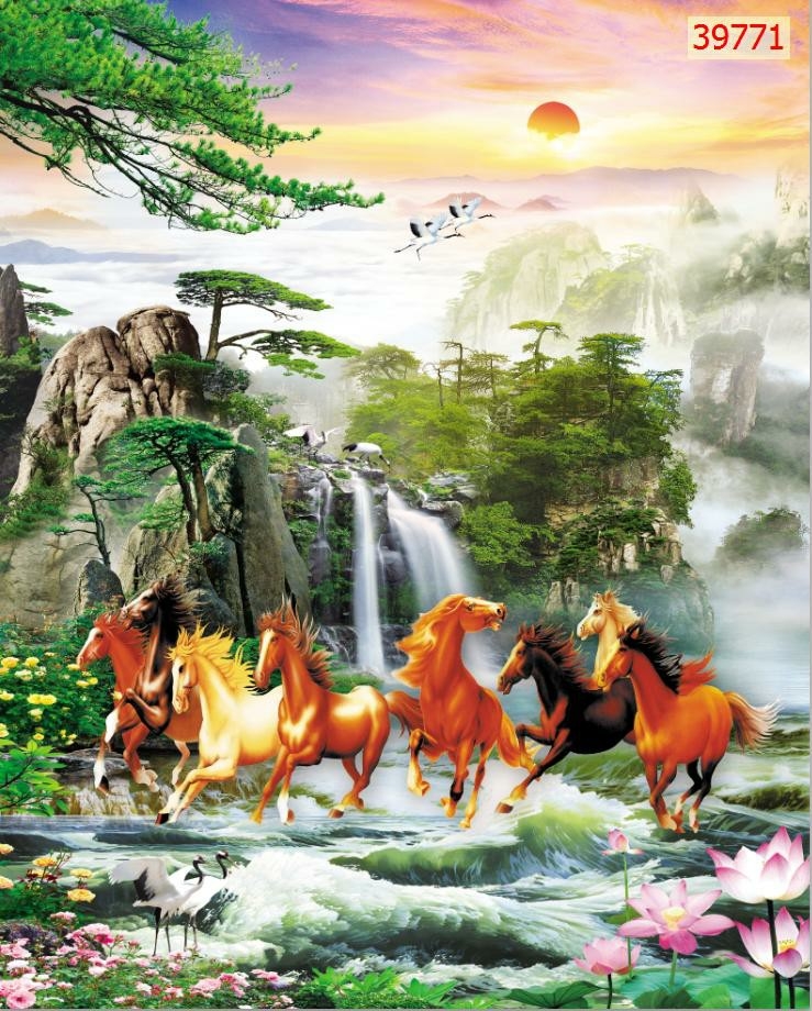 Tranh lụa 3D Mã Đáo Thành Công dán tường