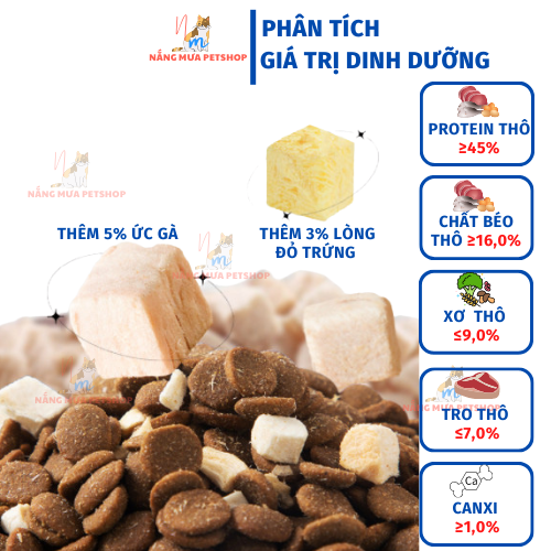 Thức ăn cho mèo, hạt Mix LÒNG ĐỎ TRỨNG + ỨC GÀ SẤY