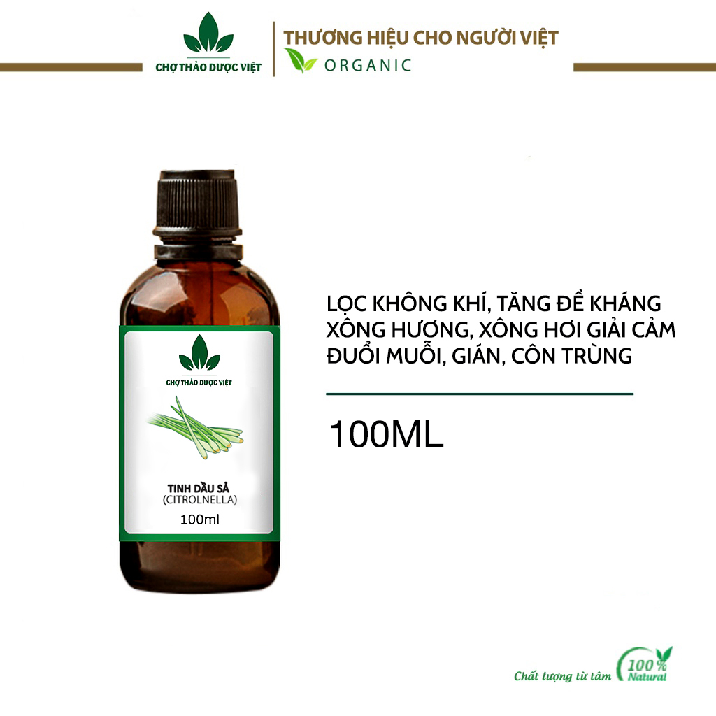 Tinh dầu Sả nguyên chất 100ml, đuổi muỗi, côn trùng, kháng khuẩn, khử mùi hôi - Chợ Thảo Dược Việt