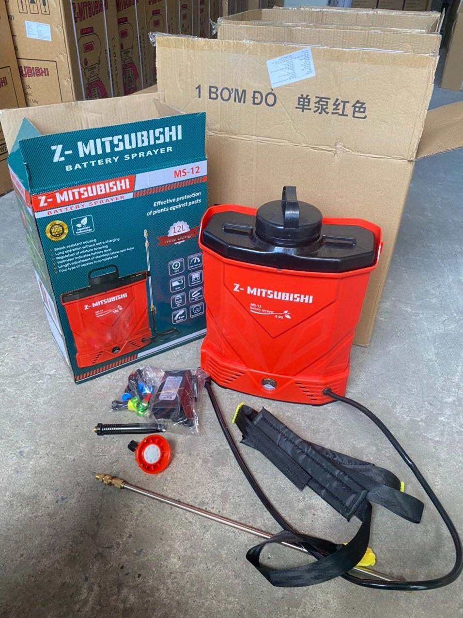 BÌNH XỊT ĐIỆN Z-MITSUBISHI 12L (BÌNH MỚI SIÊU ĐẸP MÀU ĐỎ - Bình xịt điện 12L)