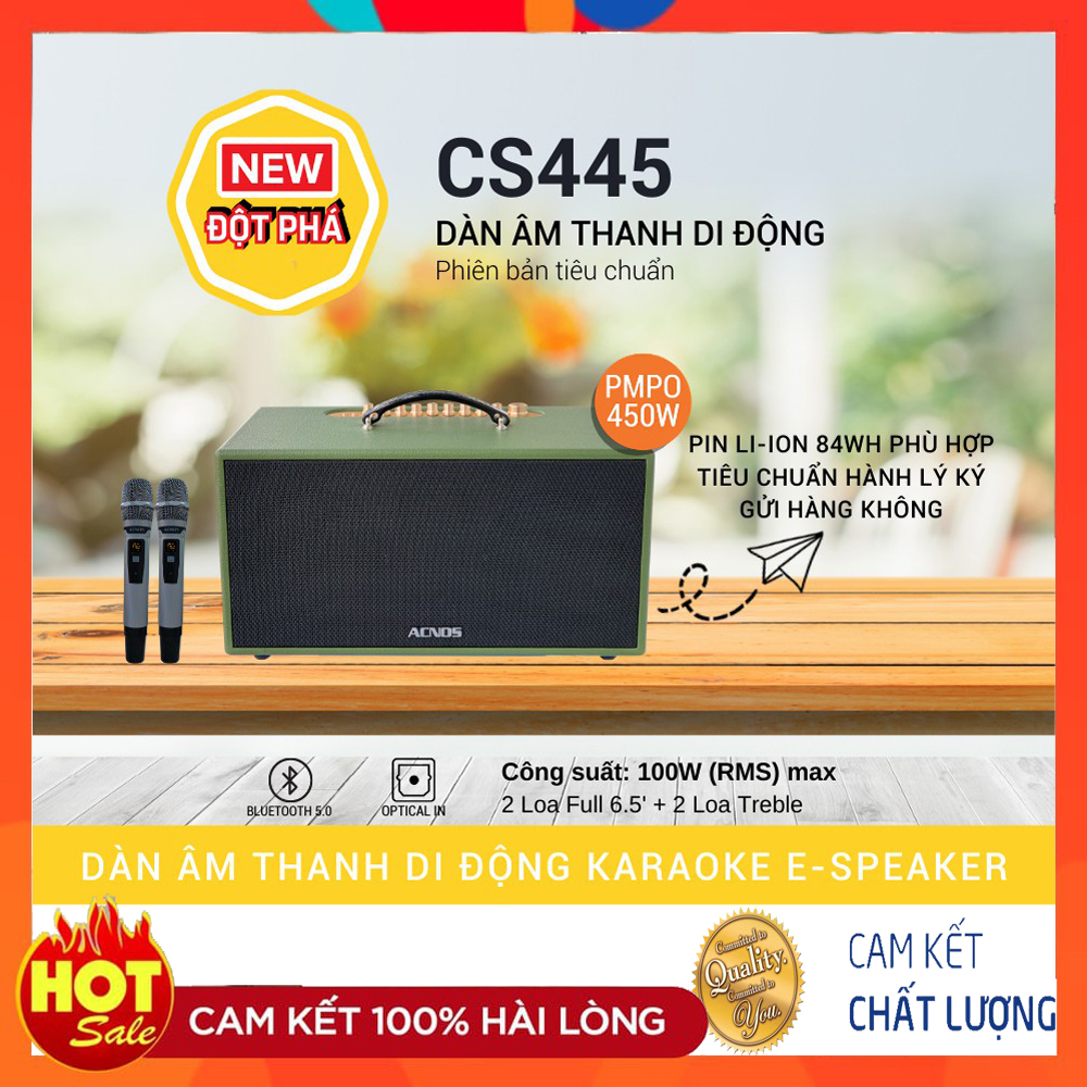 Dàn âm thanh di động ACNOS CS445 - Loa Karaoke di động - Công suất cực khủng lên đến 450W - Kết nối bluetooth 5.0, cổng quang-Dàn âm thanh kraoke di động - Kèm 2 micro không dây UHF cao cấp