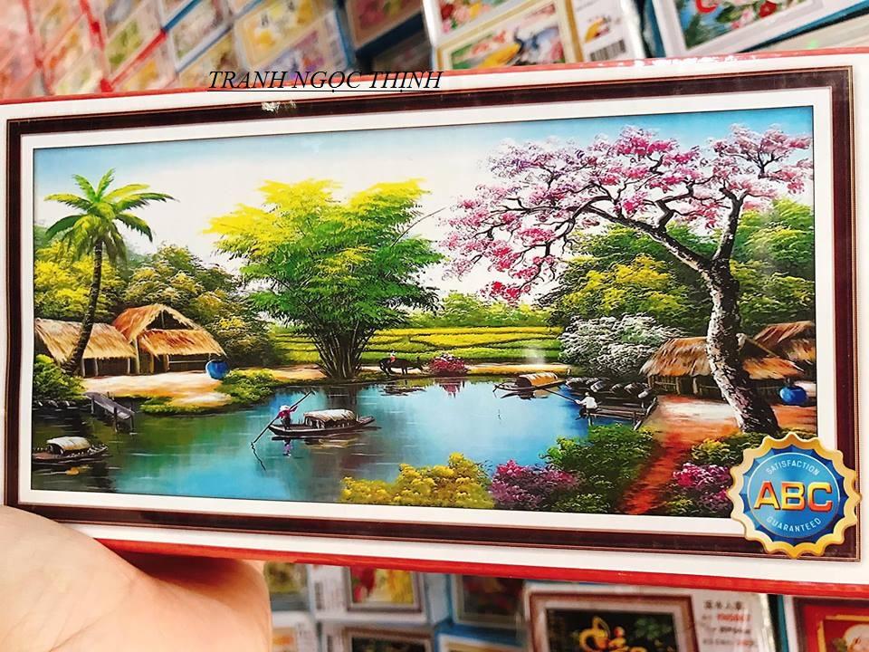Tranh đính đá Quê hương thanh bình y8133 kích thước 120x65cm