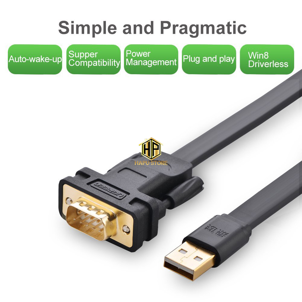 Cáp USB to COM DB9 RS232 Ugreen 20218 dài 2M dây dẹt cao cấp - Hapustore