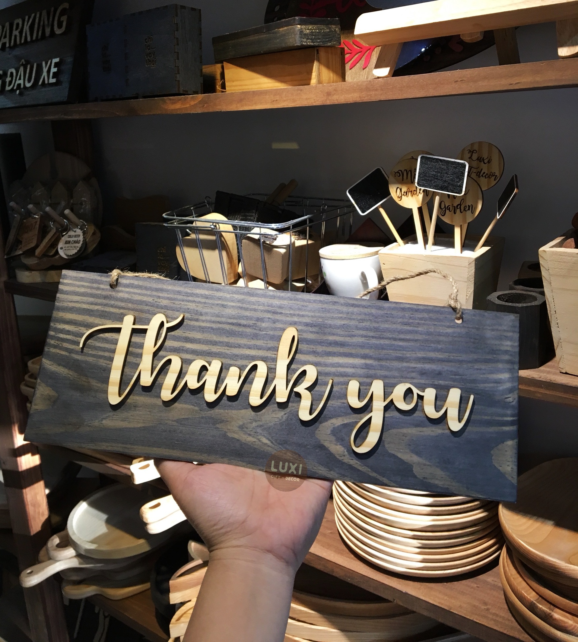 Bảng gỗ 2 mặt Welcome - Thank you LUXI decor