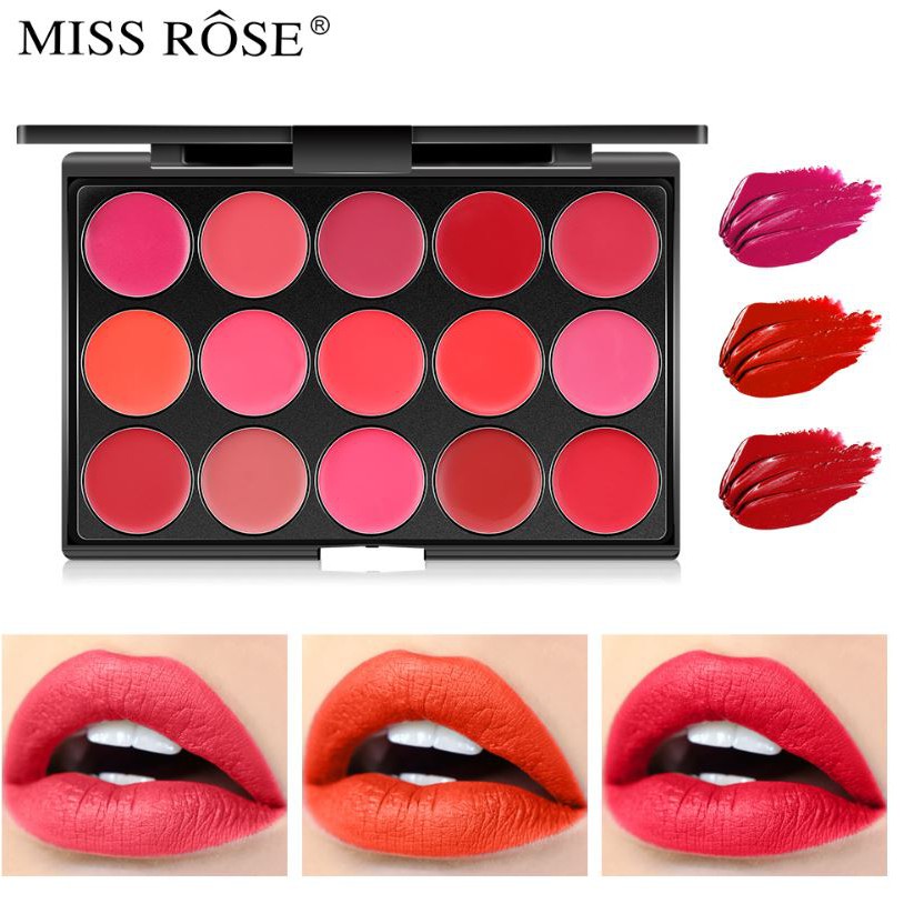 Bảng son lì trang điểm miss rose 15 màu , mỹ phẩm makeup chuyên nghiệp, lên màu, lâu trôi, dễ sử dụng