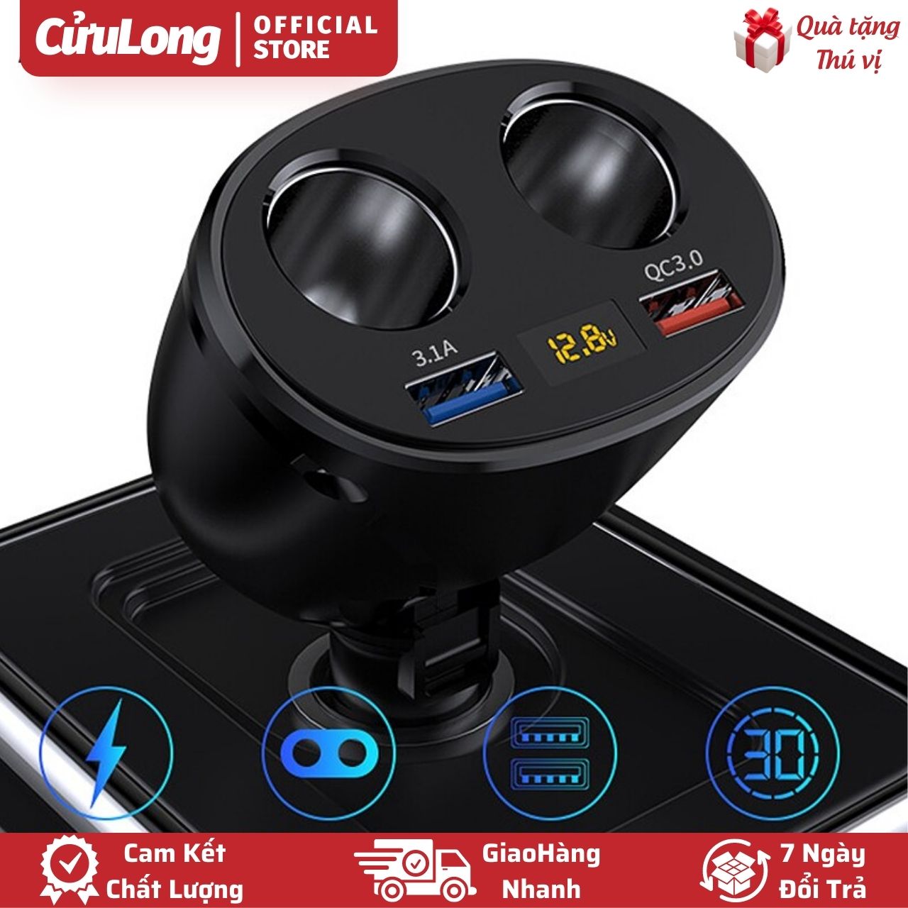 Car Charger Quick Charger 3.0 Splitter Rotating 180 Degrees 2 Ports Charging Pipes, With Led Lights Car Fast Charger Cup, Car Phone Charger