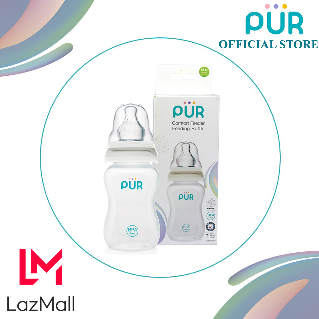 Bình sữa cổ thường Pur Comfort Feeder 120ml (sẵn núm M 3-6th)