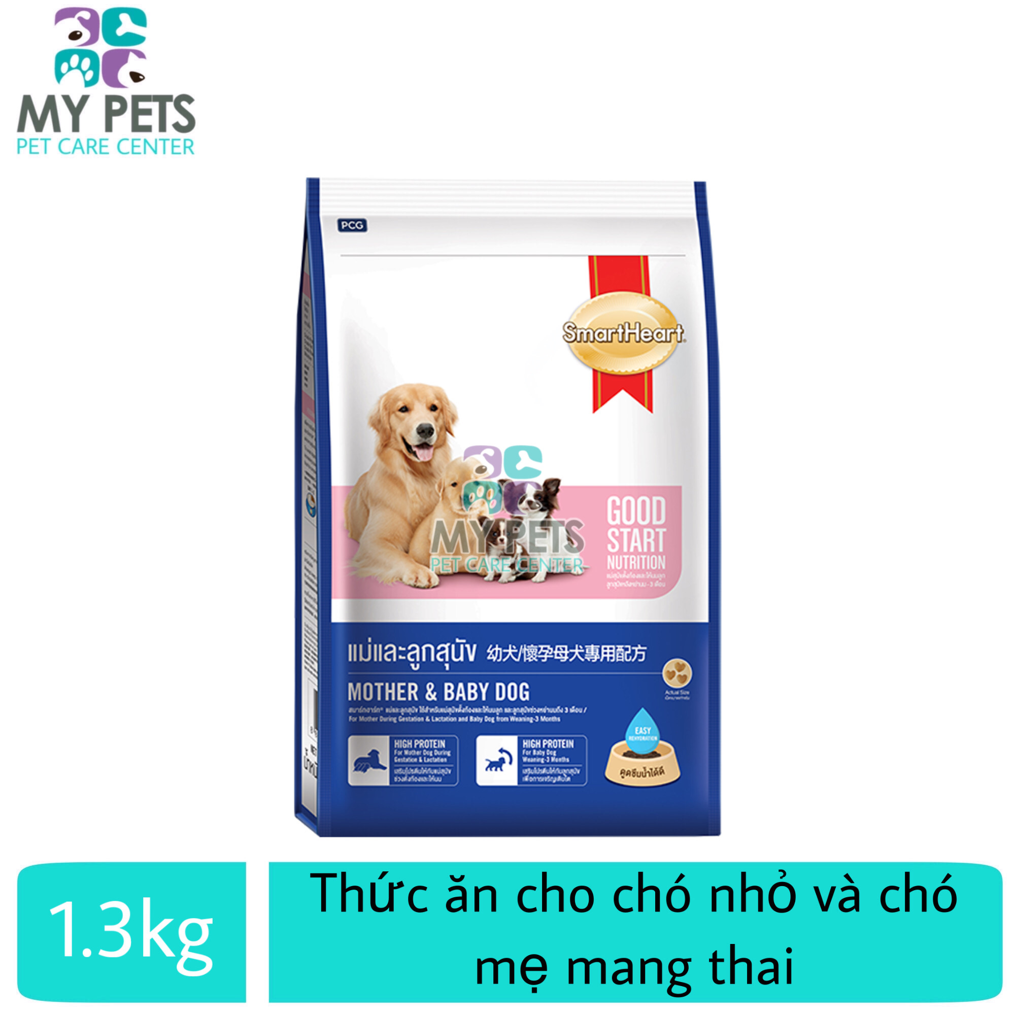 Thức ăn cho chó mang thai và chó con tập ăn - Smartheart Mother & baby dog gói 1,3kg