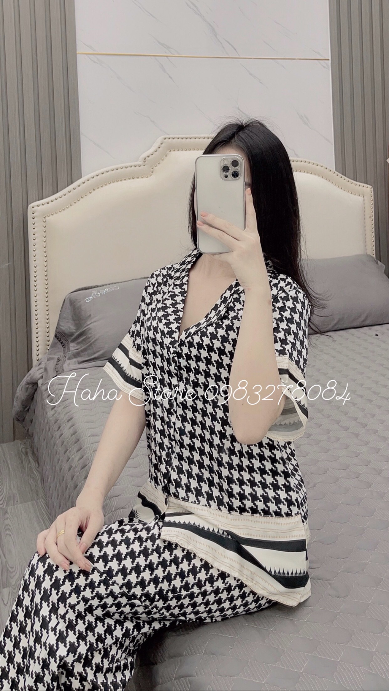 Bộ Đồ Pijama Lụa cộc tay mác SAM - LATIN Cao cấp