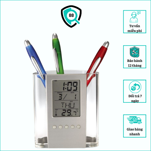 Hộp Đựng Bút Để Bàn Kiêm Đồng Hồ V2