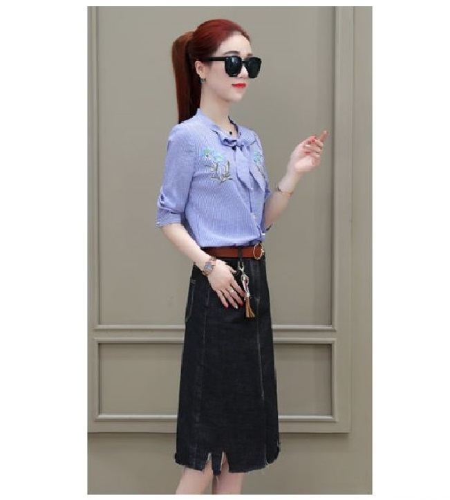 [4.4 Hoàn tiền 15%][HCM]Áo sơ mi sọc nhí thêu hoa- MS0113A