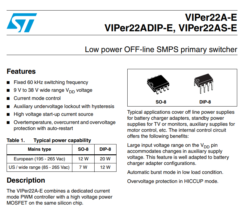 Combo 2 IC nguồn VIPer22A DIP-8