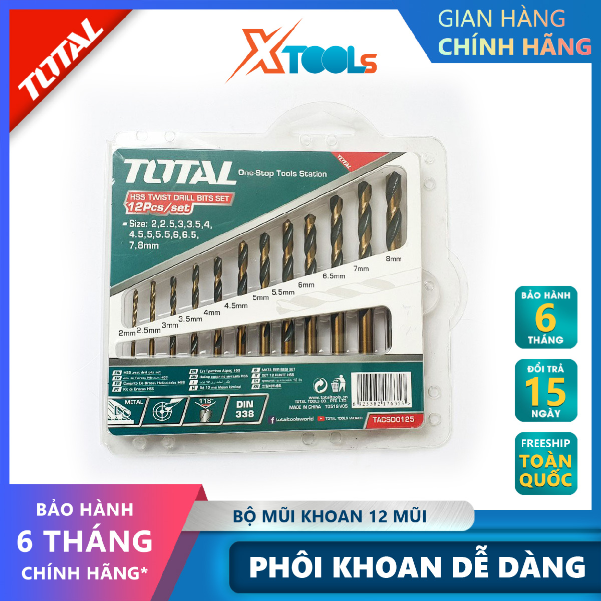 Total tangd0125 12 pcs hss metal drill bit set 12 pcs hss steel wear-resisting step mill bit 12 pcs 2-8mm xtools