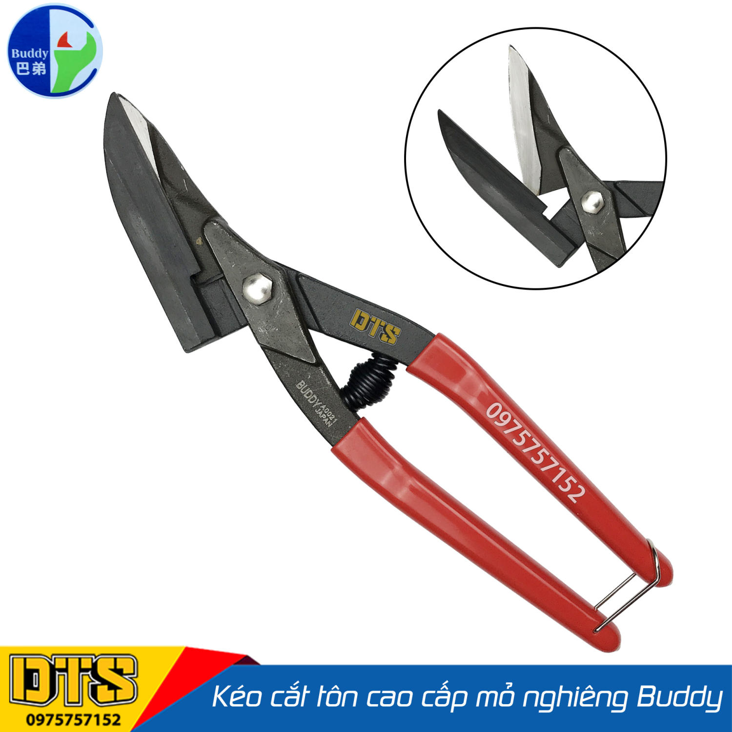 Kéo cắt tôn mỏ nghiêng cao cấp Nhật hãng Buddy A0021 dài 250mm, kéo cắt tôn INOX, đai thép, thép siêu cứng, chống gỉ sét, kéo cắt tole, thiết kế tiên tiến tối ưu 30% lực bấm, kéo cắt tôn cộng lực, kìm cắt tôn