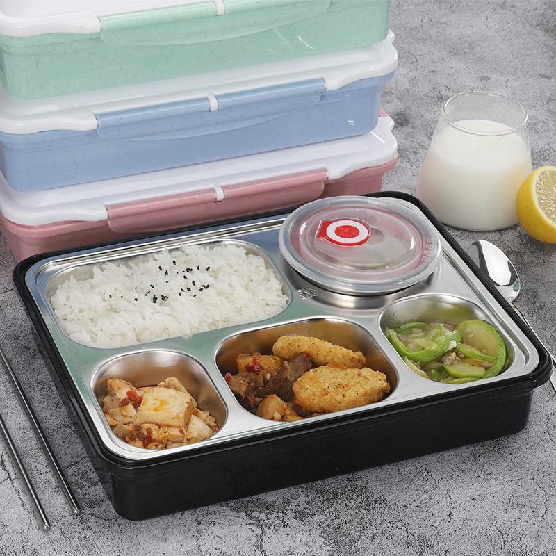 Cà men đựng cơm văn phòng 5 ngăn bằng inox 304 cao cấp có kèm hộp đựng canh nắp hút chân không chống đổ - Khay cơm 5 ngăn cho trẻ em người lớn thông minh có giá đỡ điện thoại kiểu mới (Tặng kèm bộ thìa đũa inox)