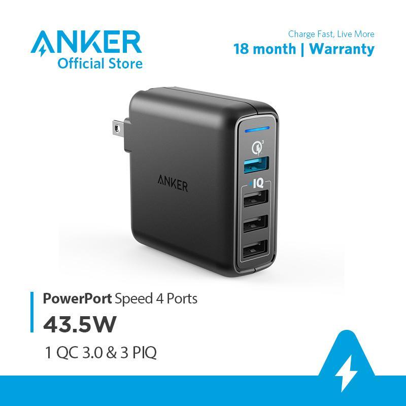 Giá Sạc ANKER PowerPort Speed 4 cổng với 1 Quick Charge 3.0 và 3 PowerIQ 43.5W - A2040