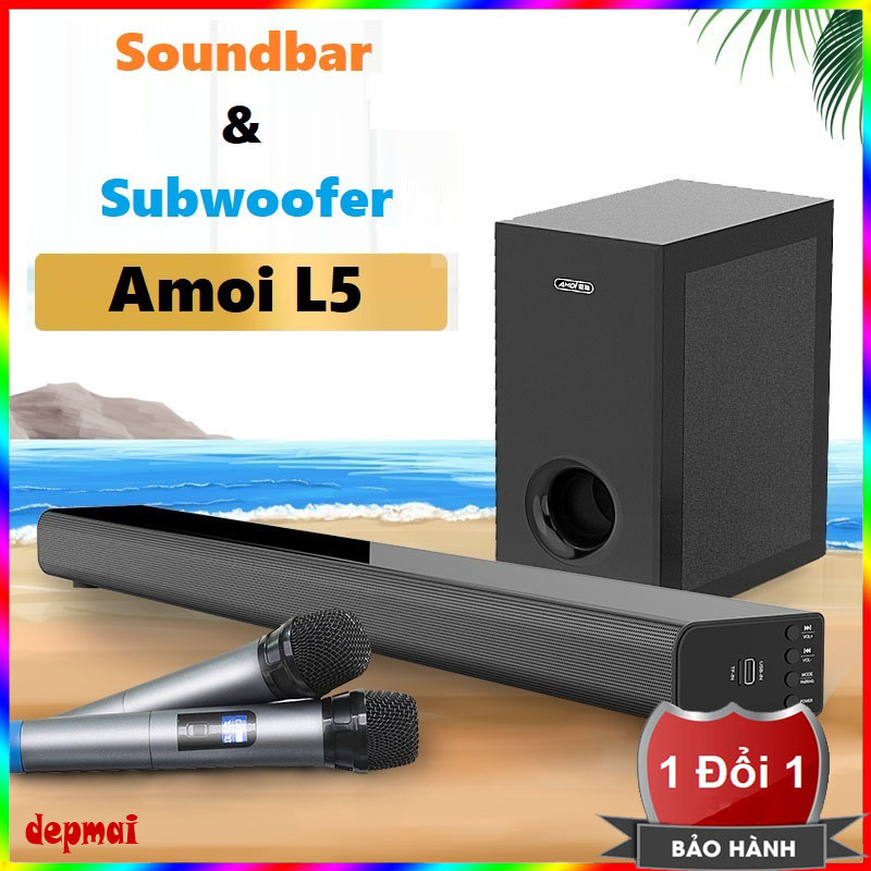 Trọn bộ Loa thanh soundbar tivi bluetooth Amoi L5 + Loa siêu trầm 6.5 inch