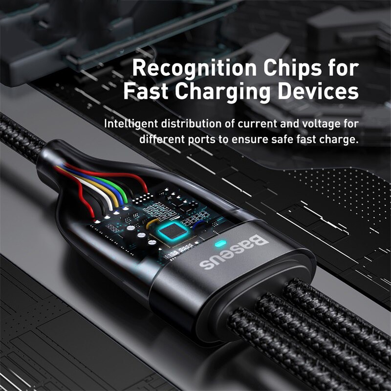 Cáp sạc nhanh 3 đầu Baseus Flash Series 3 in1 Plus (USB+ Type C to Micro+Lightning + Type C, 100W Quick Charge and Data)