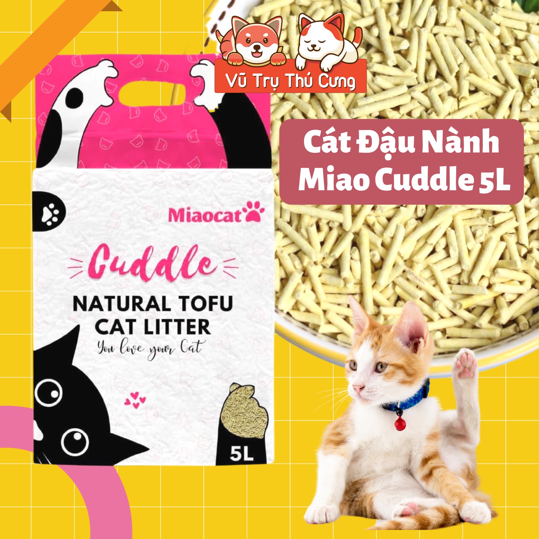 Cát đậu nành Tofu Miao Cuddle 5L cho mèo đi vệ sinh, không bụi, khử mùi tốt