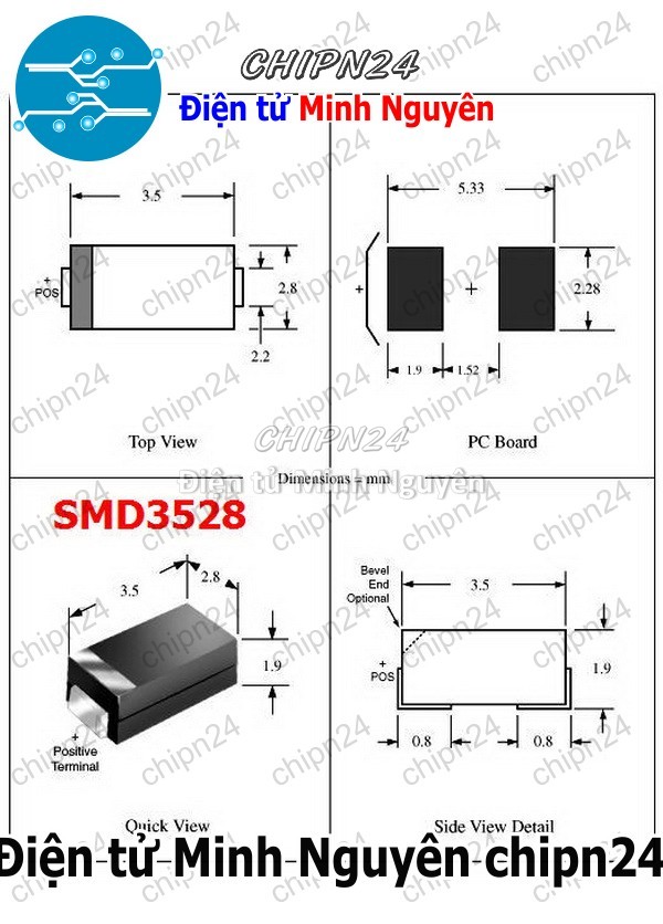[3 con] Tụ Tantalum Dán SMD 3528 (3.5x2.8mm-10uF/22uF/47uF/100uF/220uF/6.3V/10V/16V/25V) - [Chọn Loại] - HHH.00303