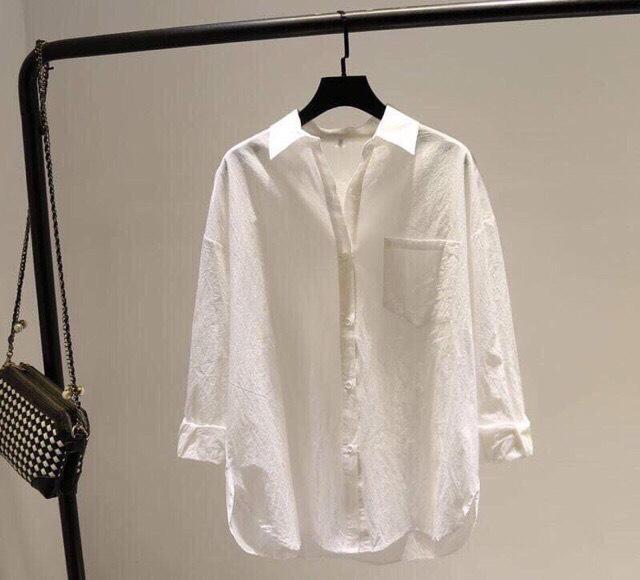 [HOT] Áo Sơ Mi Trắng Trơn Dài Tay 1 Túi Oversize Basic