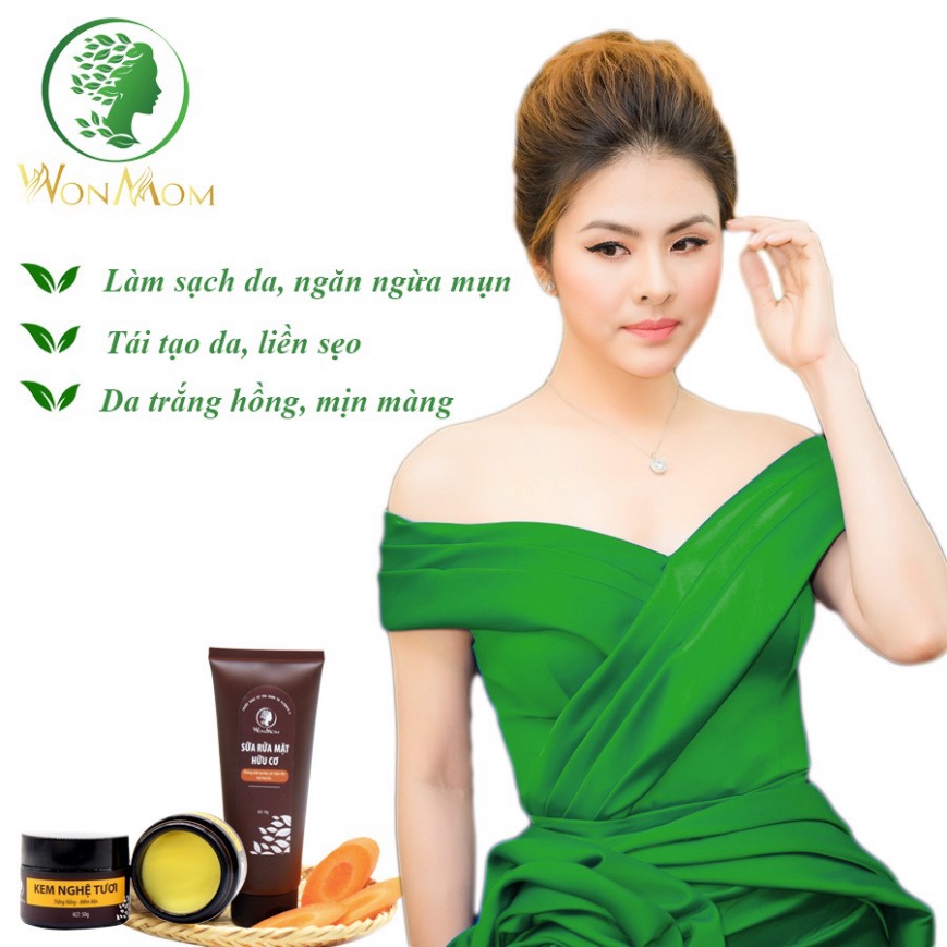 Combo sữa rửa mặt và dưỡng trắng sáng da mặt Wonmom (1 sữa tắm hữu cơ+ 1 kem nghệ tươi)