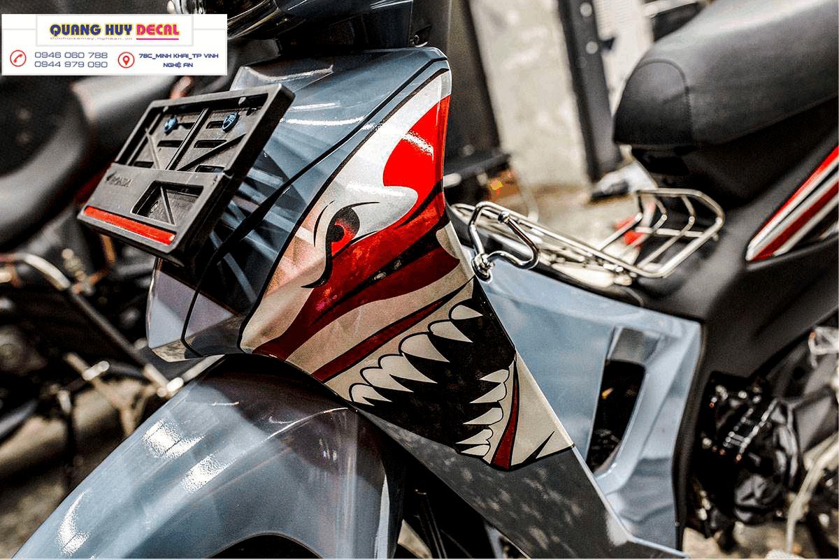 Tem trùm wave shark xám xi măng , team trùm wave đẹp, độ tem wave, tem dán xe máy wave, decal wave, tem trùm wave rẻ đẹp