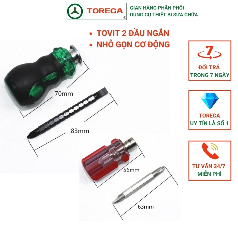 Tô vít ngắn loại quả đấm 4 cạnh và 2 cạnh đảo đầu TORECA