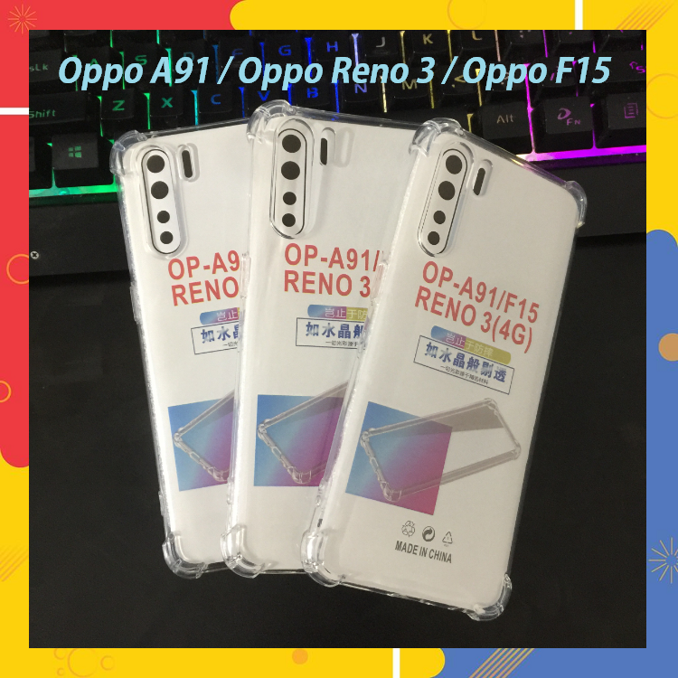 Ốp lưng OPPO A91 2020, Reno 3, F15 dẻo trong chống sốc 4 Góc Cạnh