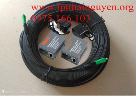 Combo 100m 150m  200m cáp quang 1fo bấm sẵn 2 đầu FC + 1 cặp converter htb-3100ab htb-gs-03