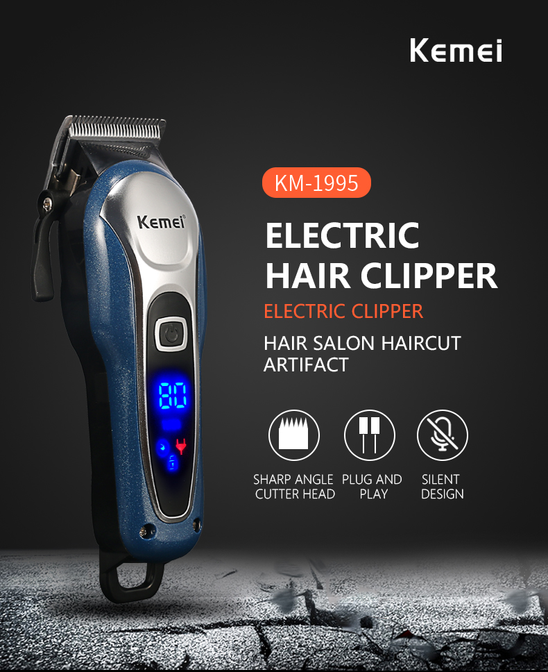 Tông đơ hớt tóc Kemei KM-1995, Tông đơ cắt tóc không dây màn hình LCD cắt tóc trẻ em người lớn