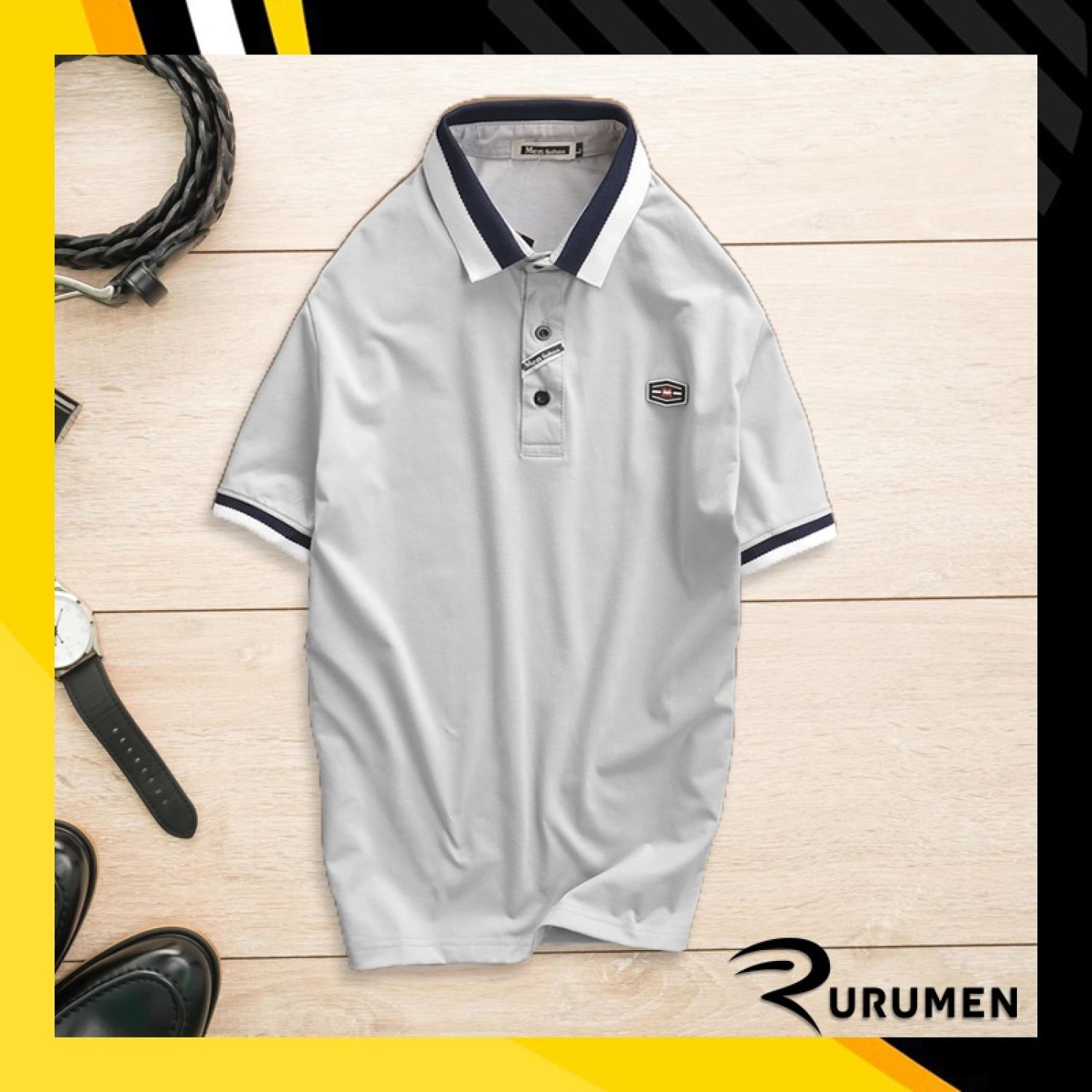 Áo thun nam polo cổ bẻ men fashion rurumen áo phông thun cá sấu vnxk cổ trụ phối - trắng, xám, xanh đen - cs107