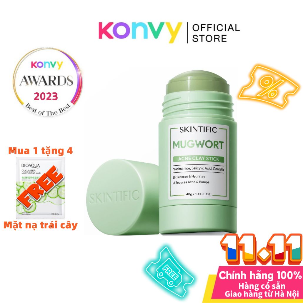 SKINTIFIC Thanh lăn mặt nạ đất sét ngải cứu giảm mụn đất sét Mugwort ANTI PORES & MẶT NẠ ĐẤT SÉT bùn MỤN Cấp ẩm Ngải Cứu 40g