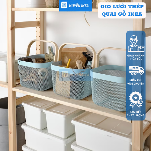 Giỏ đựng đồ quai gỗ lưới thép