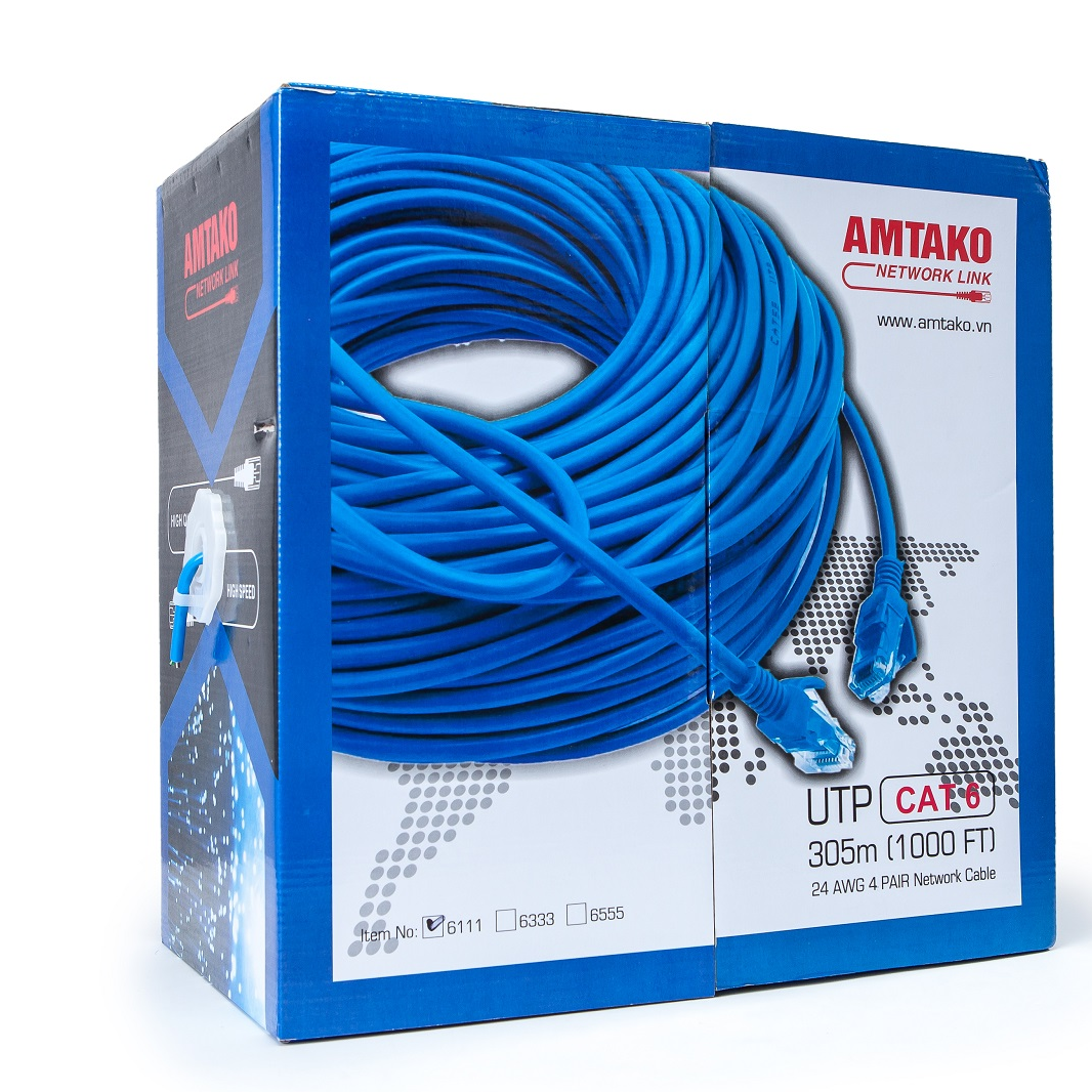 Cáp mạng Cat6 UTP AMTAKO 6111 dây xanh (cuộn 305m)
