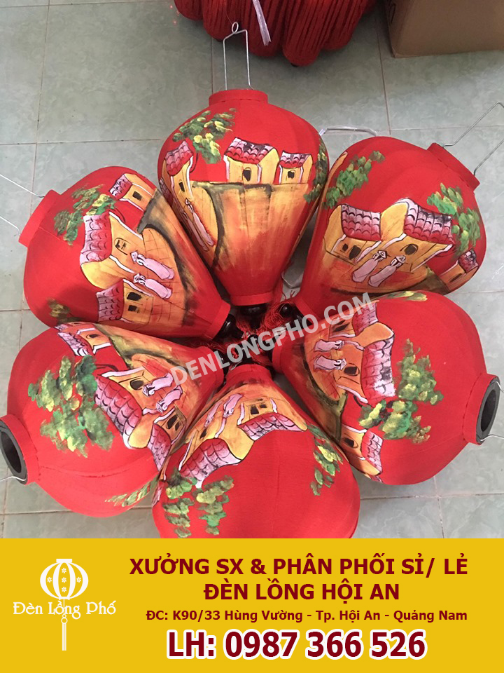 Đèn lồng Hội An vẽ phố cổ size 30 cm
