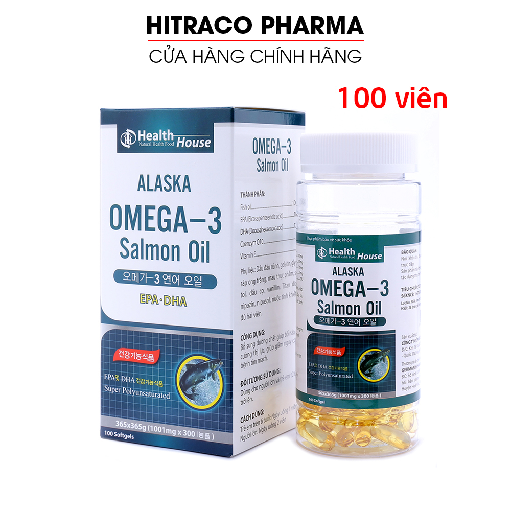 Viên dầu cá Alaska Omega 3, EPA, DHA giúp tăng cường thị lực, tăng sức khỏe tim mạch - Chai 100 viên