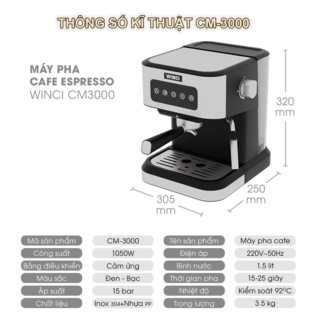 Máy pha cà phê tự động Espresso Winci EM4212, Bảo hành 12 tháng
