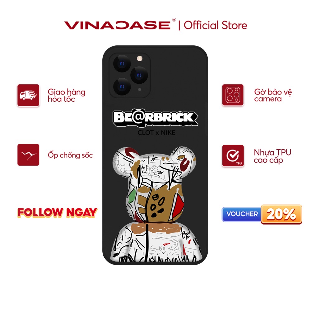 Ốp lưng Vina Case Iphone 6S/6 Plus/7G/8G/X/Xs/11/12/....Silicone TPU dẻo viền vuông bảo vệ camera hình Bearbrick 3D