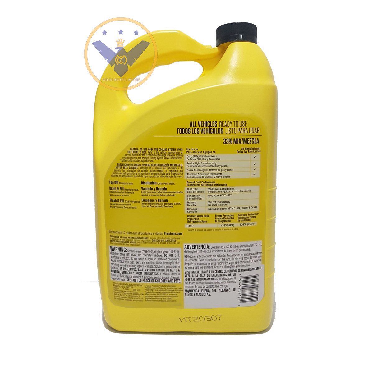 Dung dịch làm mát động cơ ô tô (màu xanh lá cây) Prestone can 3.78L
