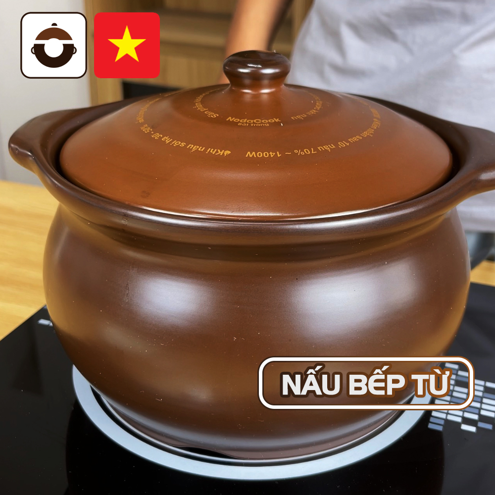 Nồi đất nấu bếp từ cỡ 2 - 3 lít (Men sứ nâu) NodaCook Bát Tràng